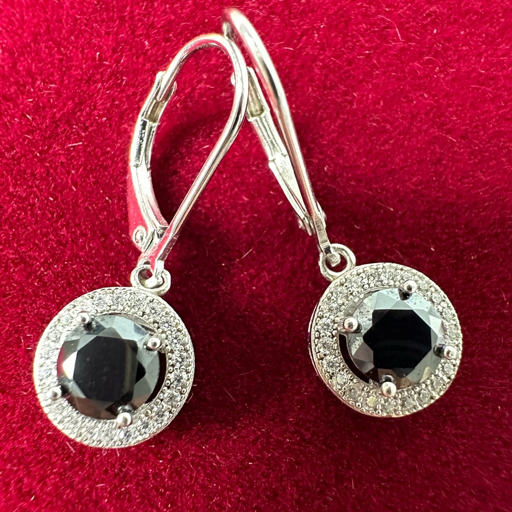 STERLING SILVER DANGLE EARRINGS DARK STONE SILVER ELEGANCE